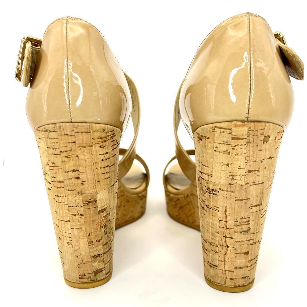 Stuart Weitzman Oneliner Patent Leather Cork Wedge Heel Sandals Platform 9.5 - Picture 3 of 9